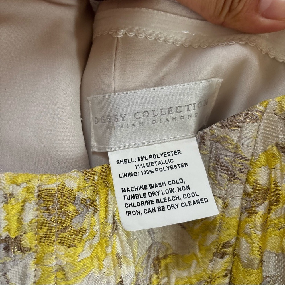 Dessy Collection Goldylwjq Cateye Mini Dress Yellow Floral Brocade 3173GYF 4-R - Picture 8 of 12